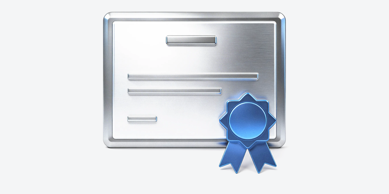 Certificate with a blue ribbon